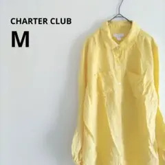 海外古着 CHARTERCLUB 長袖 シャツ イエロー リネン ロールアップ