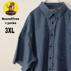 usa古着 RoundTree＆yorke　半袖ボタンシャツ3XLネイビーブルー