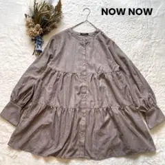 NOWNOW 【M】 ノーカラー長袖シャツ スエード調 ティアードブラウス