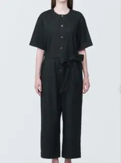 無印良品　ヘンプ素材　黒　オールインワン　size:L