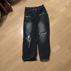 ダメージ加工 ダークブルーデニム ワイドレッグ
