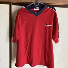 Lotto レッド Vネック 半袖シャツ LL