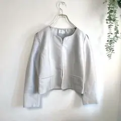 【J77】iNFINE アンフェニ　ノーカラージャケット　シルバー色　11号　L