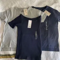 無印Vネック半袖TシャツXS2枚&ユニクロ　バレエネックリブT 1枚S3枚セット