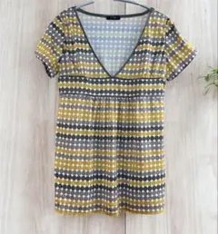 ロペ　ドット柄 Vネック 半袖チュニック