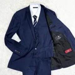 【美品】ブラックレーベルクレストブリッジ スーツ REDA チェック 3P 紺