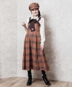 axes femme タータンチェック柄ジャンスカ カラシ