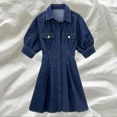 GRL グレイル タックフレアデニムミニワンピース