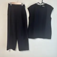 美品　ブラック セットアップ ノースリーブ ワイドパンツ