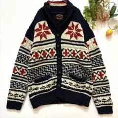 【BEAMS HEART】カウチンニット　カーディガン　ノルディック　ネイビーL