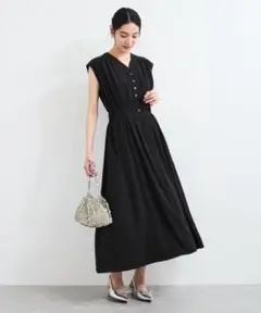 【新品タグ付き】VIS【接触冷感/洗える】ウエストギャザーワンピース ブラック