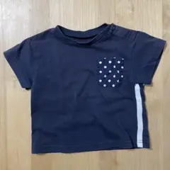 COMME CA ISM ネイビー 水玉ポケット Tシャツ サイズ90