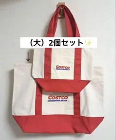 大2個セットコストコキャンバストートバッグエコバック赤大容量旅行用帆布生地韓国
