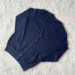 ユニクロ【M】UNIQLO ネイビー 長袖カーディガン ウール100 Vネック