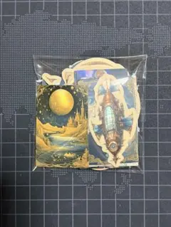 【A】コラージュ素材　防水ステッカー　ブルー　惑星モチーフ　おすそ分け　50枚