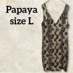 Papaya 【L】ノースリーブワンピース ベージュ×ブラック パパイヤ