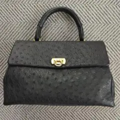【美品】オーストリッチ ハンドバッグ(ブラック)金金具
