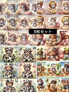 赤字処分　即購入のみ　5枚セット　猫柄　犬柄　パネル生地　36個　コットン生地
