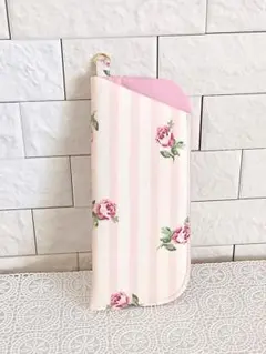 ハンドメイド　メガネケース　フローラルストライプ