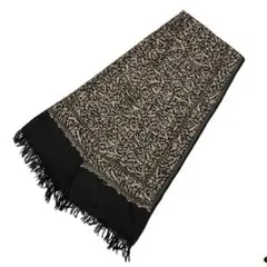 【美品】大判ショール シルク刺繍 ウール100% 180cm×72cm