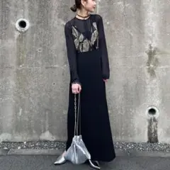 Ezick Flower Jacquard コードキャミドレス 黒 オケージョン