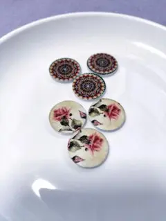 20mm 花柄＆モザイクデザインボタン 6個セット