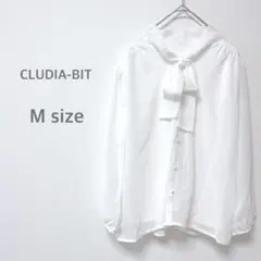 CLUDIA-BIT ブラウス　リボン　ホワイト　ボタン オフィス　とろみ　M