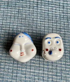 陶器風顔の置物2点セット