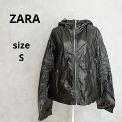 ZARA フード付 ナイロン ジャケット ブラック S