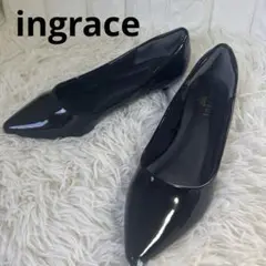 ingrace パンプス　ポインテッドトゥ　　　　エナメル　黒