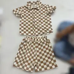 美品　ブロックチェック　セットアップ　半袖襟付きシャツ　半ズボン　90 男の子