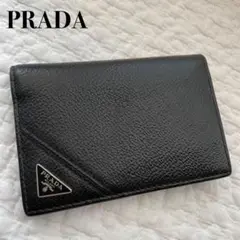 美品✨プラダ レザーカードケース 三角ロゴプレート ブラック