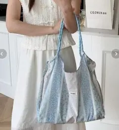 ブルー 青 トートバック エコバック カジュアル 花柄 【未使用品】レディース