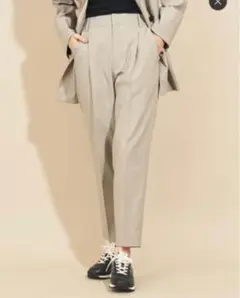 麻ブレンドタックテーパードパンツ-ウォッシャブル-