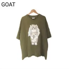 GOAT　アニマルTシャツ　プリント　結婚式　ブーケ　猫　カーキ　半袖　XL