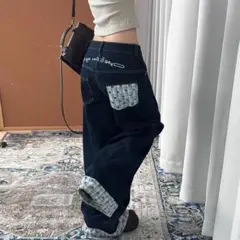 【新品】大きいサイズデニム パンツ ワイド バギー 3Lゆったり ストリート
