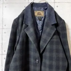 ダークグリーン チェックテーラード 切替え オンブレチェック L 古着