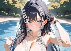 a4ポスター　AIイラスト 美女 アニメ　アート清楚可愛い　女の子　水着　清楚