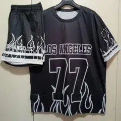 LOS ANGELES77新品未使用上下セットアップハーフパンツTシャツ黒色XL