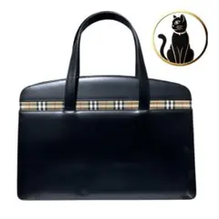 ✨️美品✨️ バーバリー　トートバッグ　ノバチェック　ロゴ　A4収納可　黒 レザー