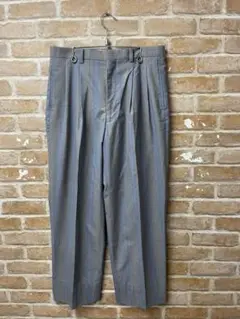 90s　スラックス　ストライプ　 くすみブルー　グレー　タック　青