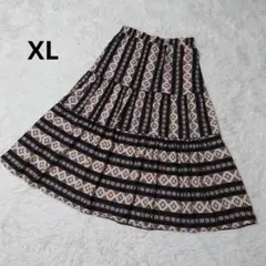 訳あり 大きいサイズ XL 黒 ベージュ 幾何学模様 ロング ティアード