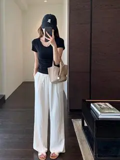 ホワイト ワイドパンツ
