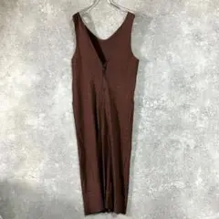 D-STUDIO　カットソーワンピース　ノースリーブ　プリーツ　ブラウン　無地