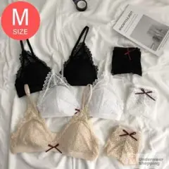 ブラレット　楽ブラ　ブラックレースM　ノンワイヤー　ブラジャーショーツセット