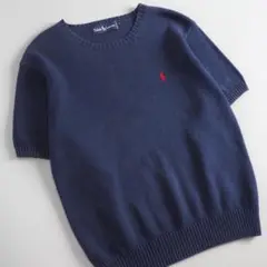 ラルフローレン　正規品　サマーニット　半袖　ネイビー　赤ポニー　美品