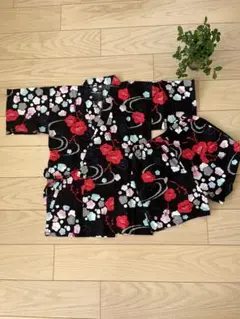 甚平 黒地 花柄 サイズ160