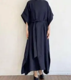HYKE LINEN DRESS ネイビー サイズ1