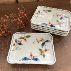 有田焼 春秋造　草絵柄　角皿 5枚セット