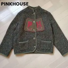 ピンクハウス ウール 中綿 ジャケット クロスステッチ ロゴ 刺繍 フリー